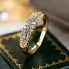 Elegant Three Rows Sparkling Zirconia Gold Plated Ring