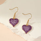 Elegant Purple Fine Glitter Drip Oil Heart Earrings
