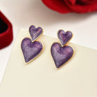 Elegant Bohemian Purple Double Heart Drop Earrings