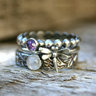 Vintage Handmade Dragonfly Purple Zirconia Ring