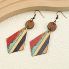 Bohemian Style Striped Wooden Inlay Drop Earrings
