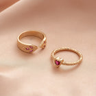 Vintage Rose Pink Zirconia Snake Pattern Heart Ring Set
