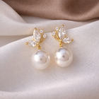 Vintage Zircon Crystal Pearl Earrings