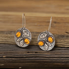 Vintage Nature Design Amber Leaf Disc Earrings