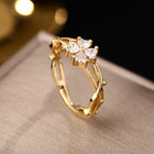Elegant Adjustable Zirconia Flower Leaf Open Ring