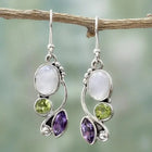 Elegant Moonstone Amethyst Peridot Cascade Earrings