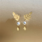 Vintage Elegant Gold Leaf & Pearl Drop Earrings