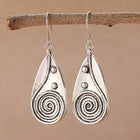 Vintage Spiral Teardrop Primitive Sun Silver Plated Earrings