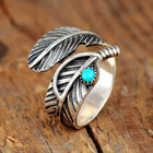 Boho Feather Turquoise Sterling Silver Ring