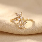 Sparkling Zirconia Flower Golden Ring