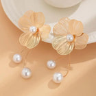 Vintage Gold Flower Pearl Drop Earrings