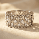 Elegant Floral Cubic Zirconia Wide Band Ring