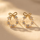 Gold Pearl Cubic Zirconia Bow Earrings