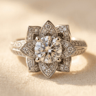 Elegant Zirconia Lotus Flower Engagement Ring