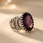 Ethnic Hand Carved Purple Zirconia Heart Ring