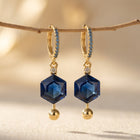 Gold Sapphire Hexagon Drop Earrings