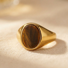 Gold Oval Tiger's Eye Stone Signet Ring