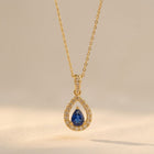 Gold Sapphire Teardrop Halo Necklace