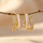 Gold Mother Of Pearl Crystal Hoop Earrings