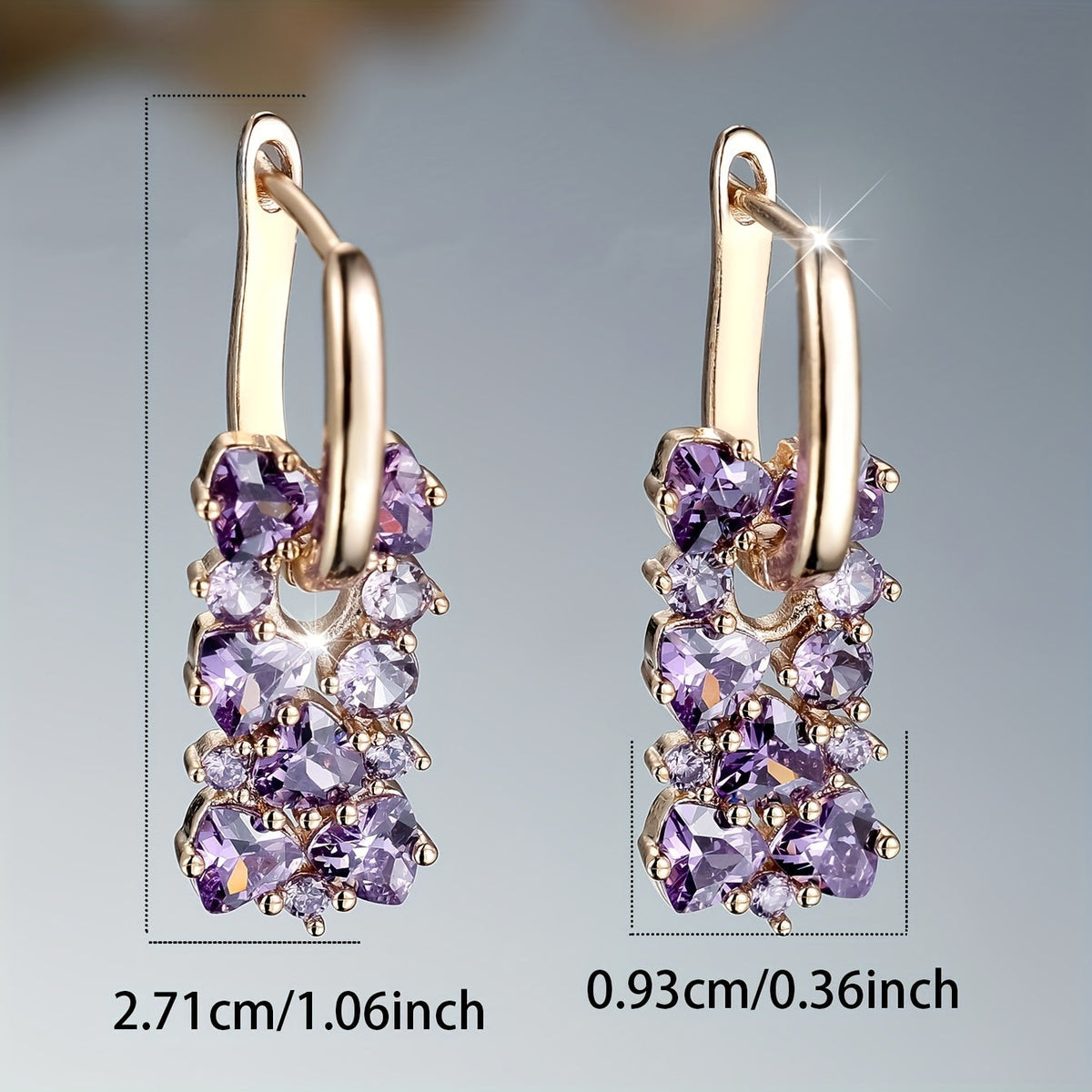 Elegant Purple Zirconia Gold Plated Dangle Earrings