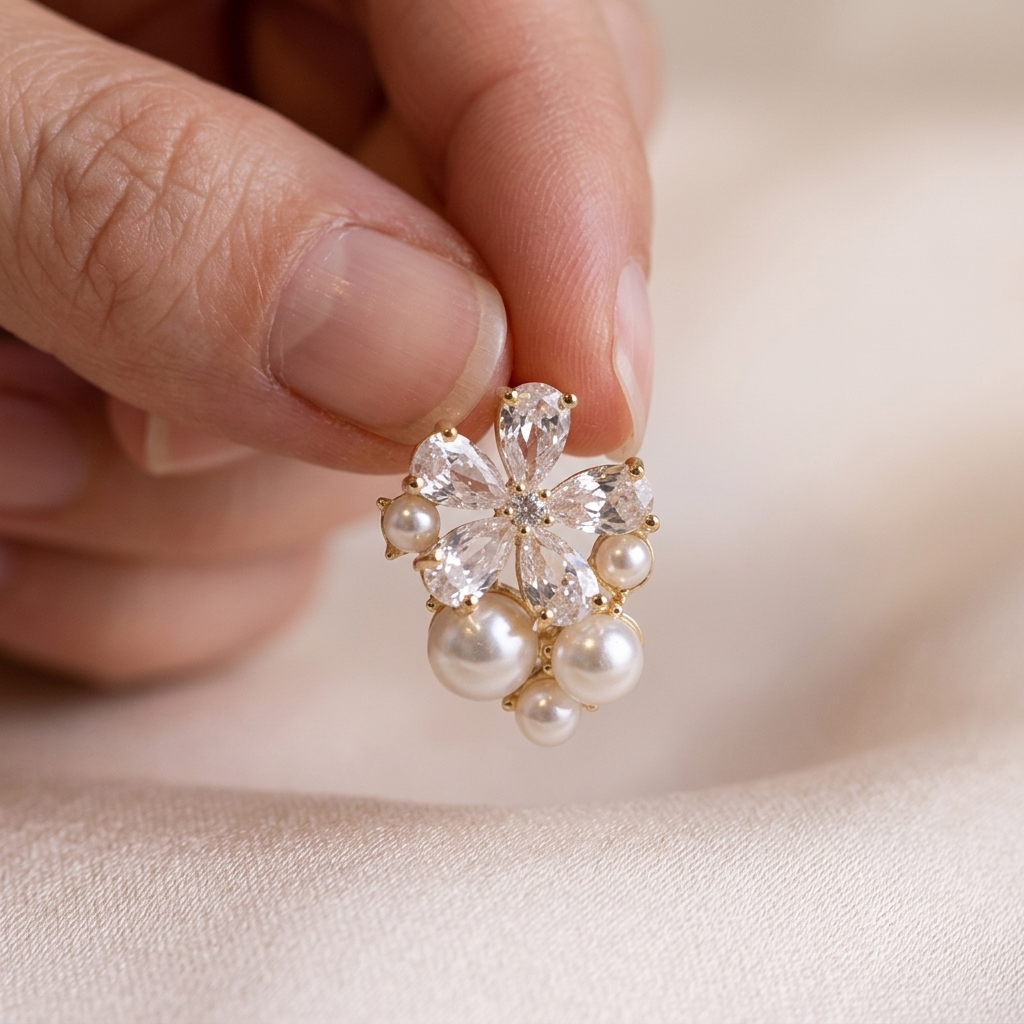 Vintage Pearl Five-Petal Flower Earrings
