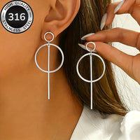 Modern Linear Style Gold Plated Circle Drop Earrings