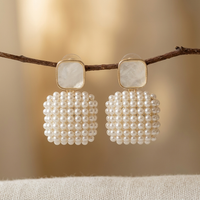 Art Deco Gold Pearl Square Drop Earrings