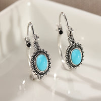 Vintage Ethnic Style Turquoise Oval Hoop Earrings