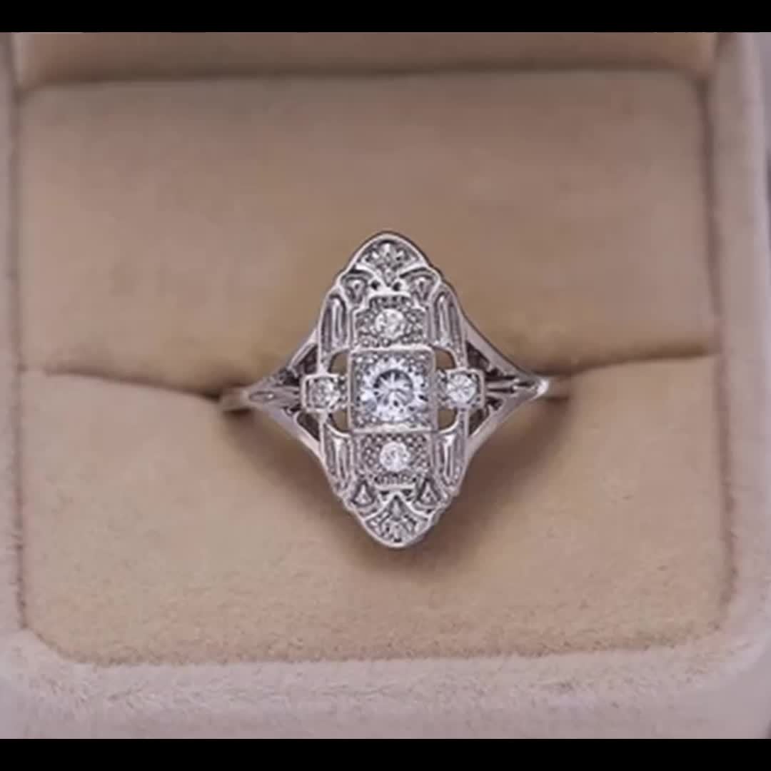 Vintage Diamond Inspired Silver Plated Ring