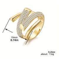 Classic Wide Gold Inlaid Zirconia Adjustable Open Band Ring