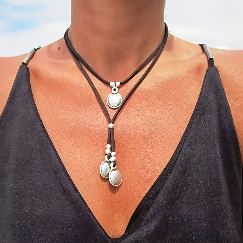 Vintage Zinc Alloy Double Layer Pendant Choker Necklace