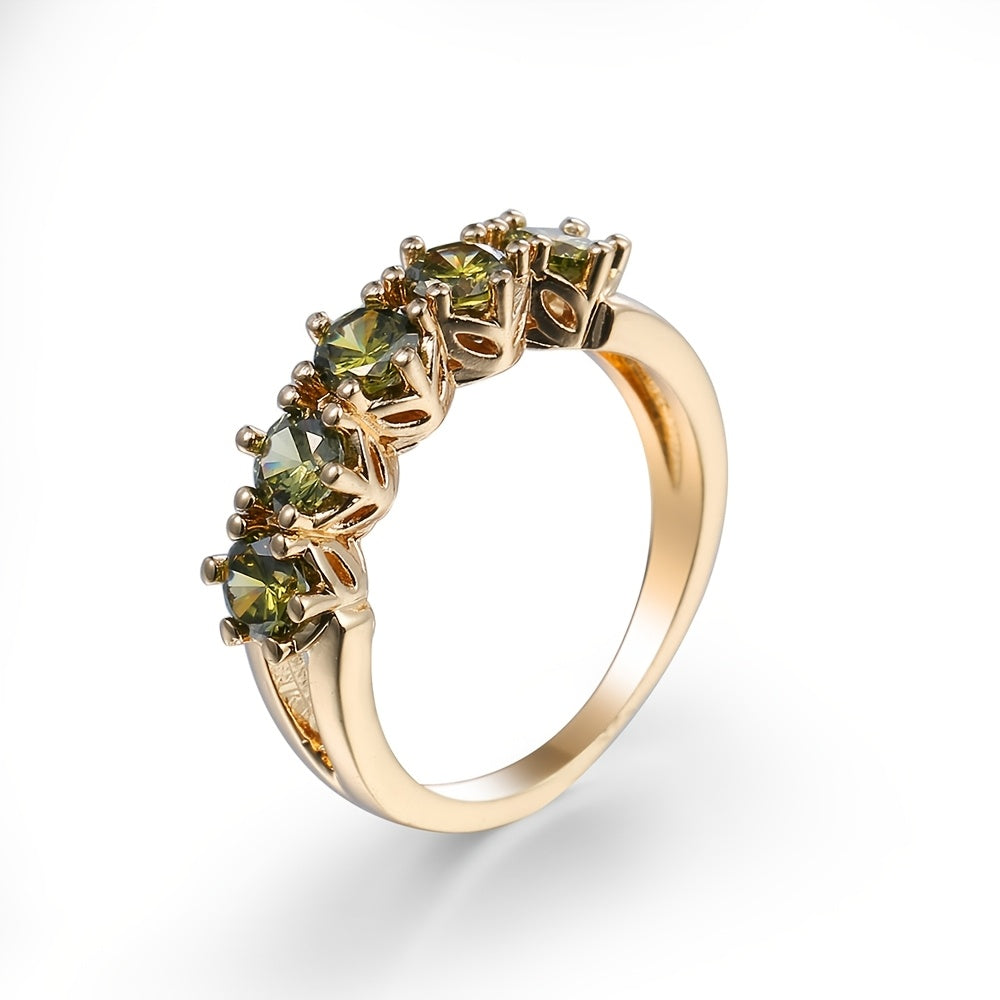 Vintage Style Olive Green Cubic Zirconia Ring