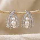 Elegant Pearl Zirconia C-Shaped Earrings