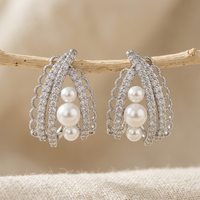 Elegant Pearl Zirconia C-Shaped Earrings