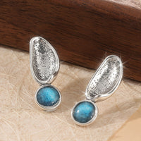 Vintage Style Silver Plated Oval Drop Earrings