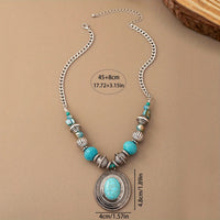 Bohemian Oval Turquoise Beaded Pendant Necklace