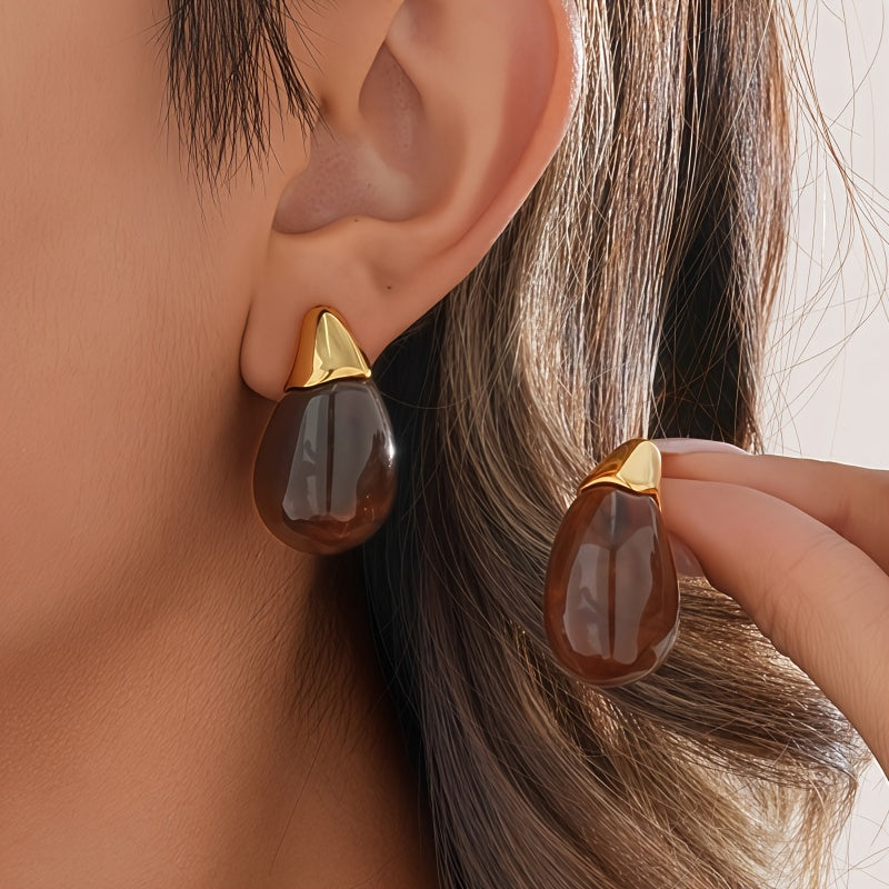 Elegant Clear Teardrop Glass Earrings with Gold Tone Caps