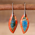 Vintage Bohemian Orange and Blue Natural Stone Leaf Earrings