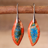 Vintage Bohemian Orange and Blue Natural Stone Leaf Earrings