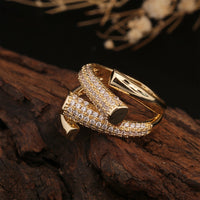 Classic Wide Gold Inlaid Zirconia Adjustable Open Band Ring