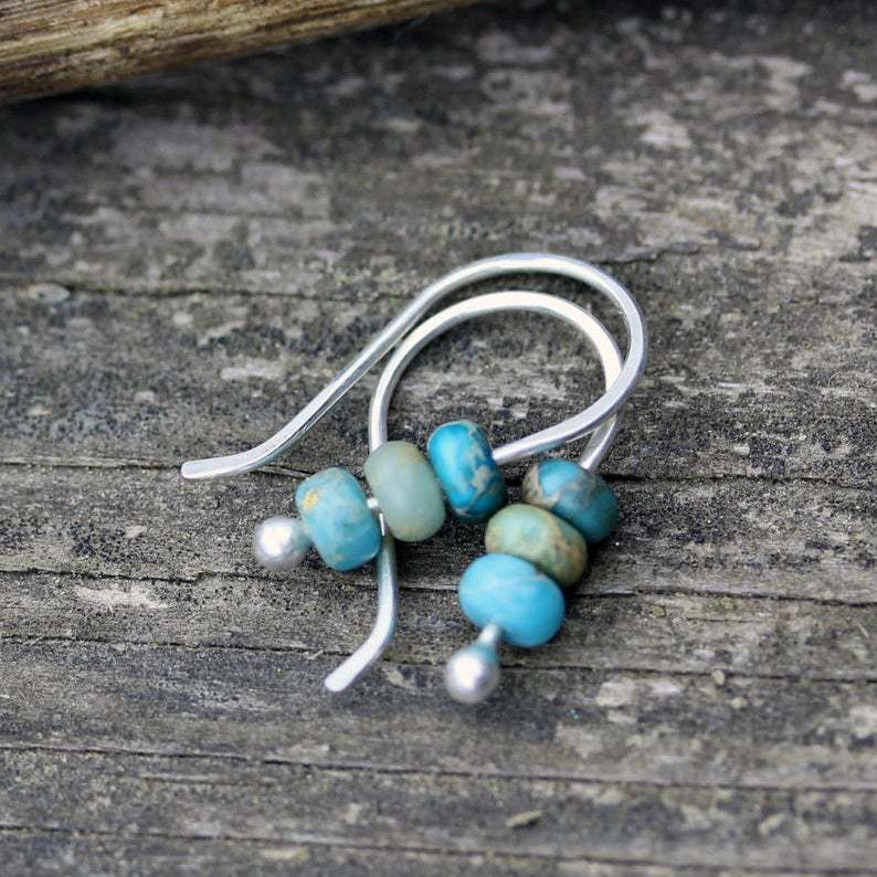 Minimalist Boho Style Turquoise Bead Hook Earrings