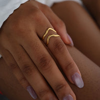 Minimal Design Wave-Style Gold Adjustable Ring Set