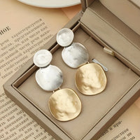 Geometric Two-Tone Hammered Disc Drop Earrings