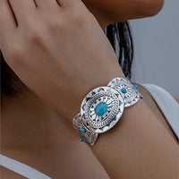 Vintage Stamped Turquoise Silver Plated Cuff Bracelet