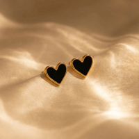 Elegant Boho Black Enamel Heart Stud Earrings