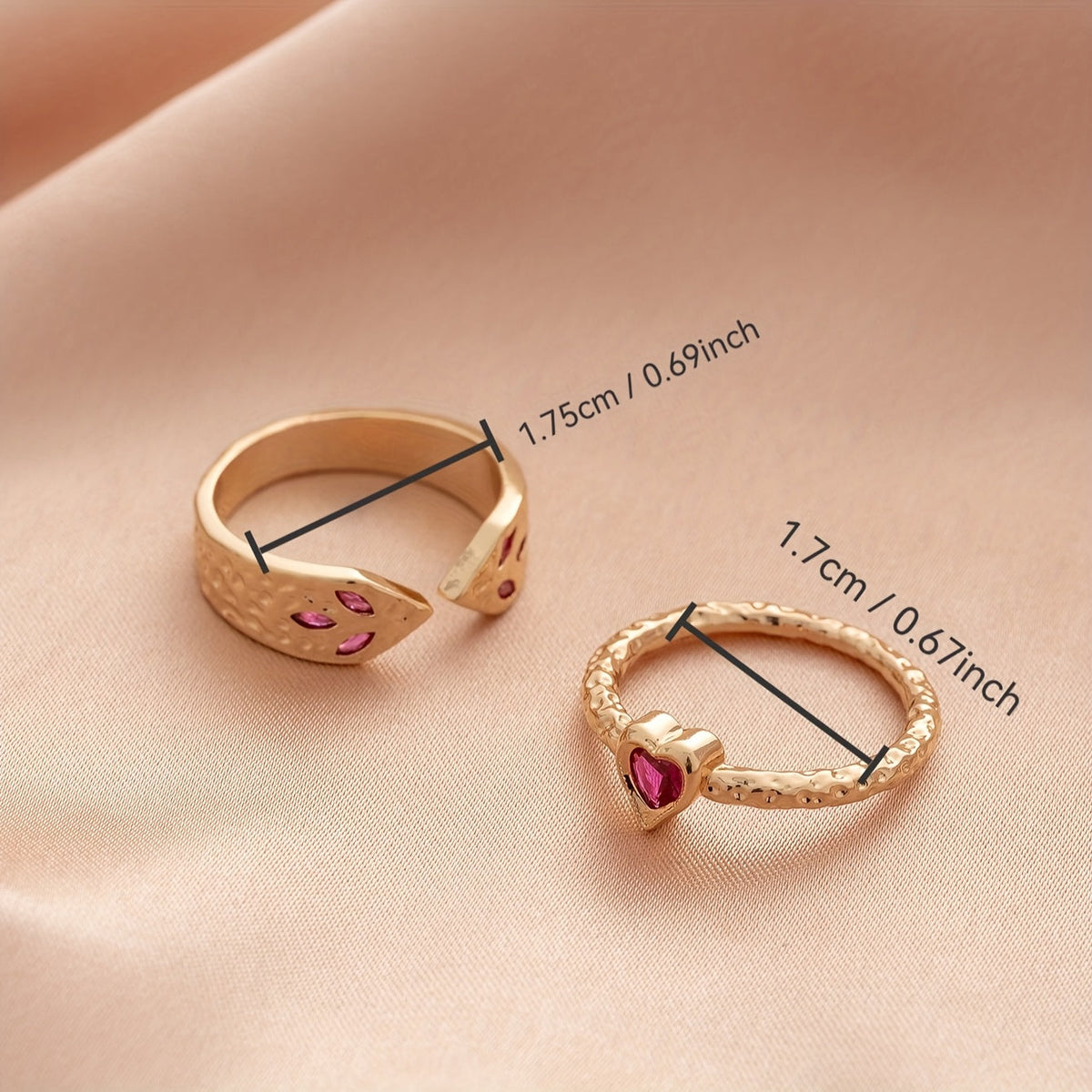 Vintage Rose Pink Zirconia Snake Pattern Heart Ring Set