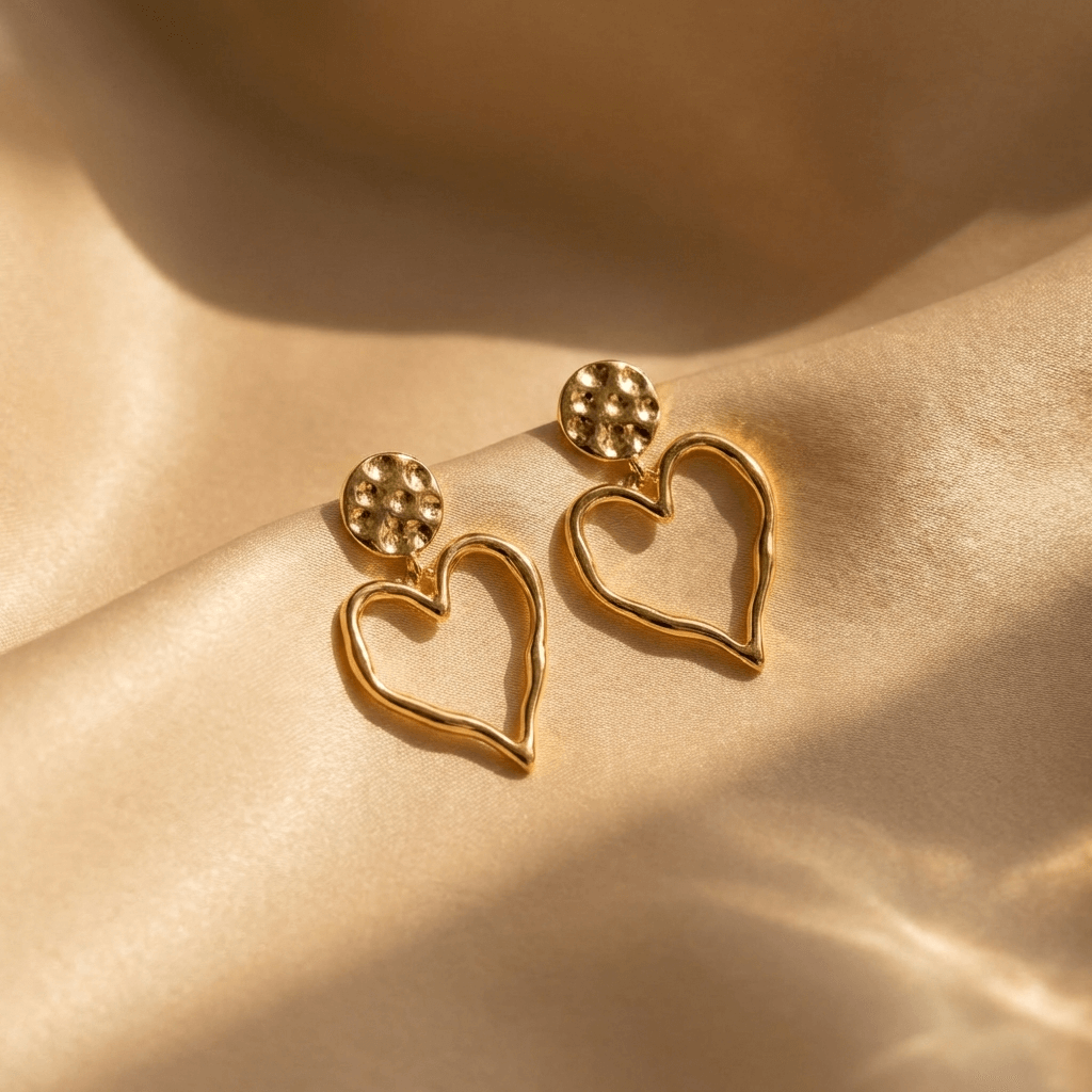 Elegant Gold Plated Open Heart Drop Earrings