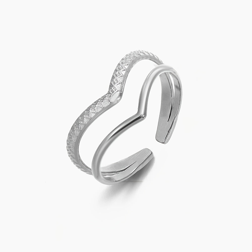Double-Layer Gold V-Shaped Adjustable Statement Ring