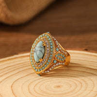 Bohemian Vintage With Synthetic Gems Turquoise Luxury Ring