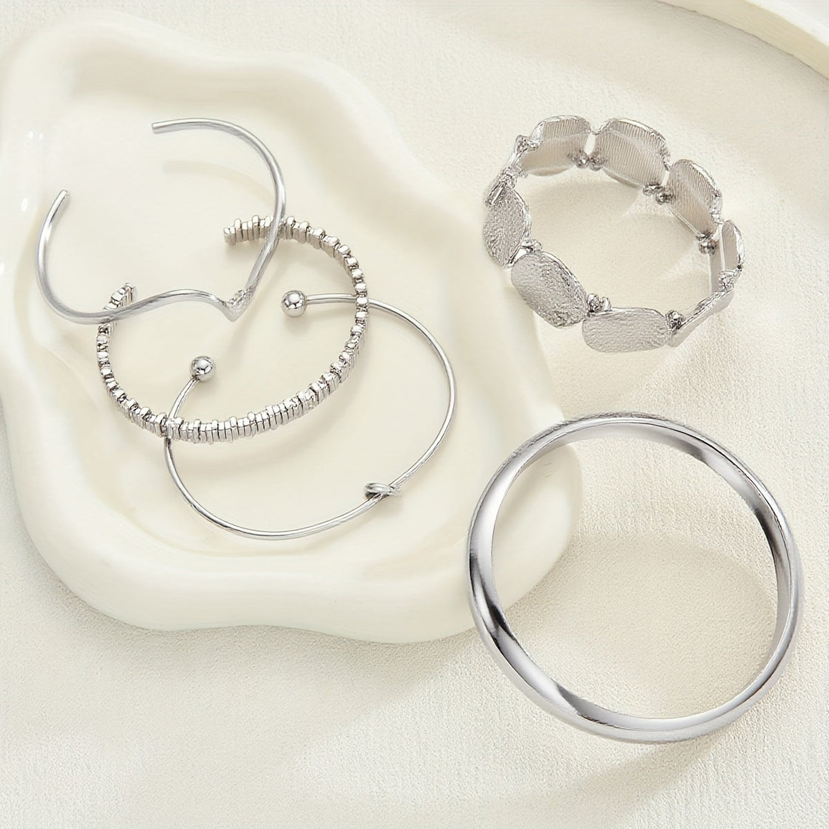 Vintage Stackable Silver Plated Cuff Bangle Bracelet Set